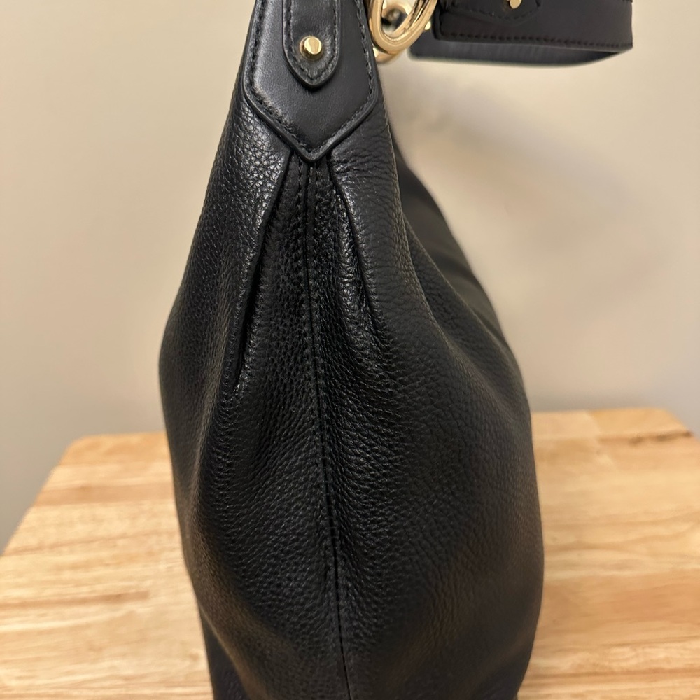 Michael Kors Black Leather Hobo Bag with Gold Accents - Picture 5 of 8